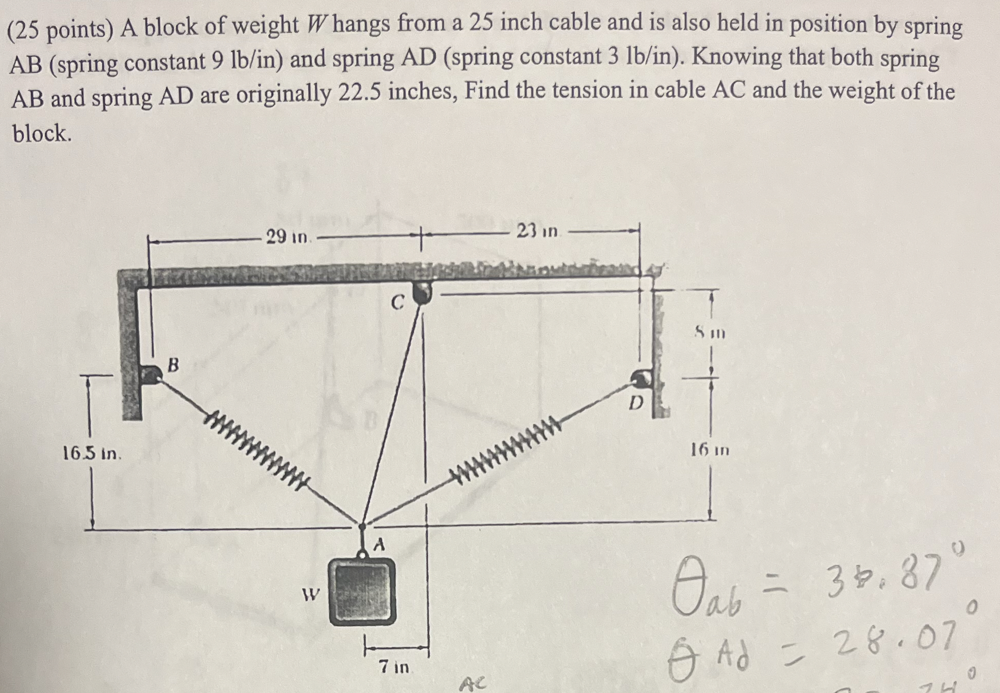 ( 2 5 points ) A block of weight W hangs from a 2