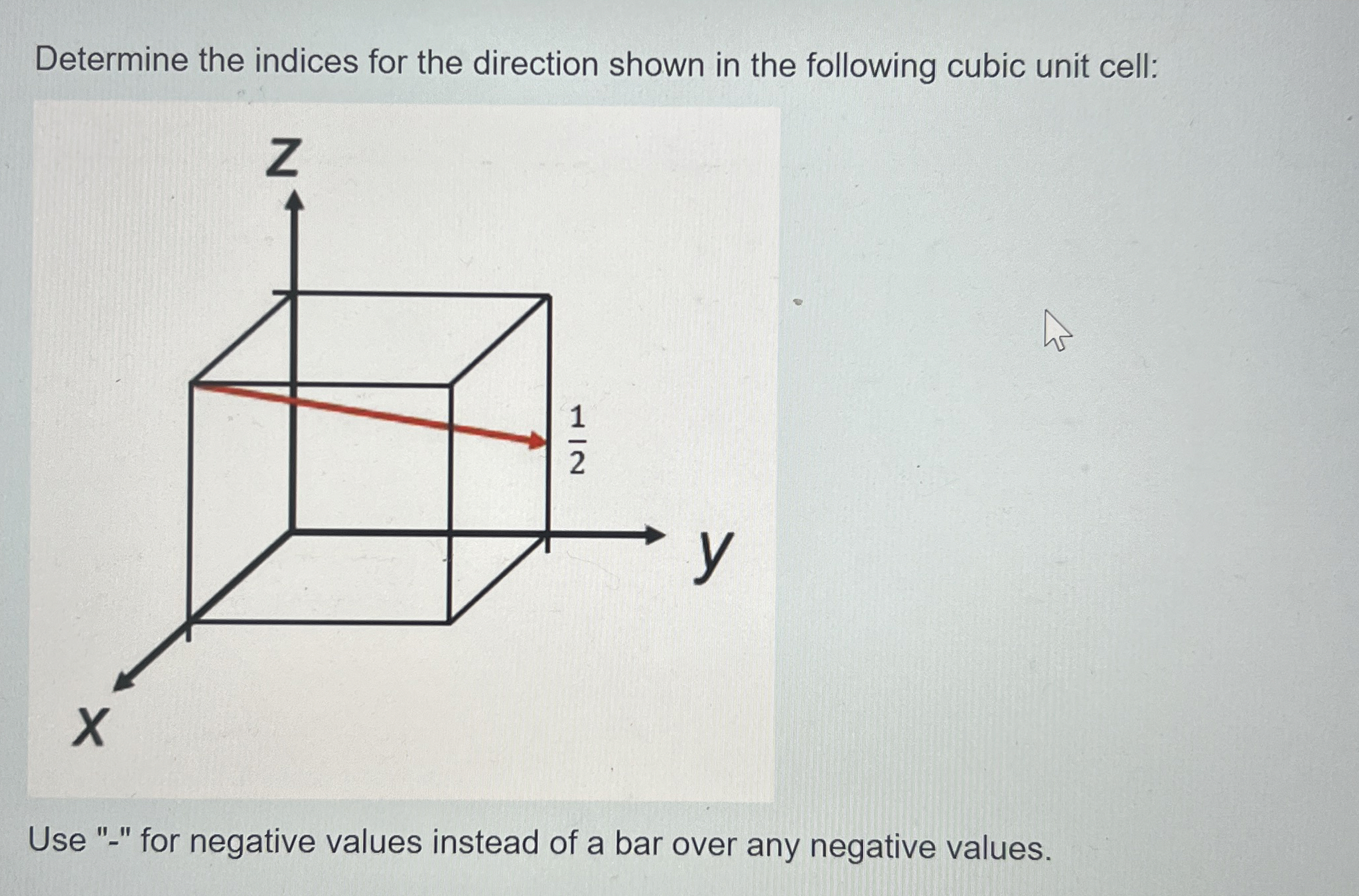 Determine the indices for the direction shown in