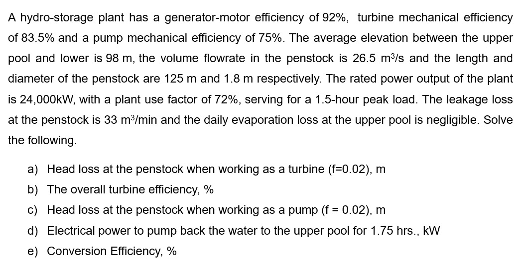 A hydro - storage plant has a generator - motor
