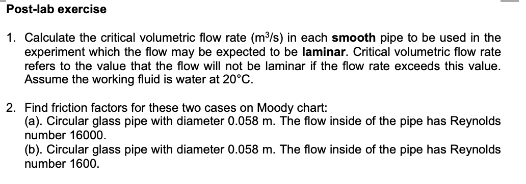 Post - lab exercise 1 . Calculate the critical
