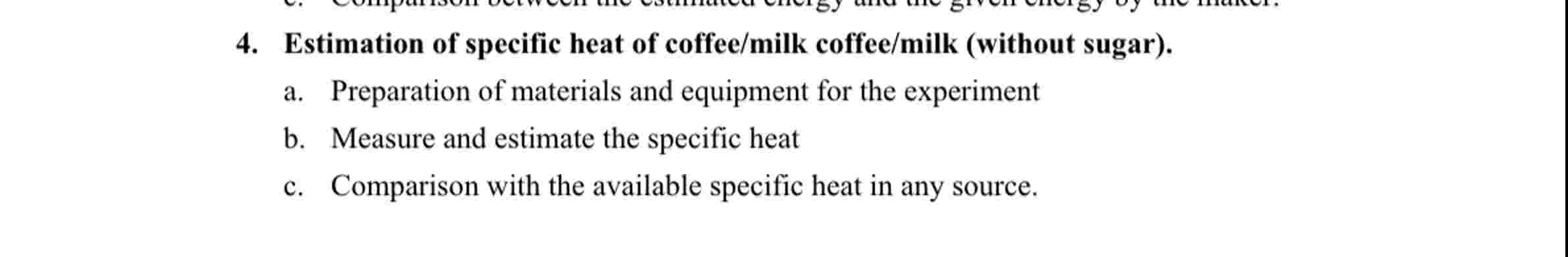 Estimation of specific heat of coffee / milk