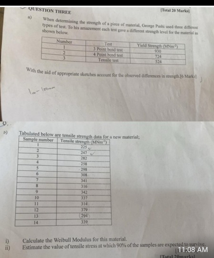 QUESTION THREE [ Total 2 0 Marks ] a ) When