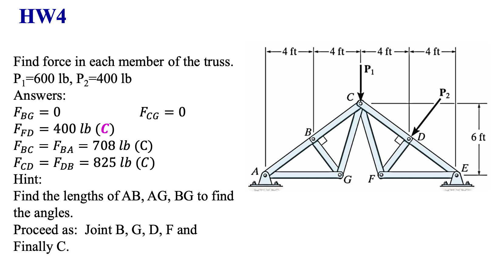 HW 4 Find force in each member of the truss. P _