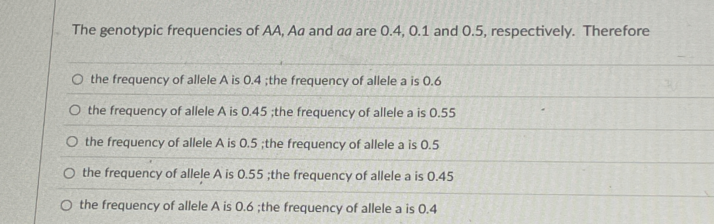 The genotypic frequencies of A A , A a and a a