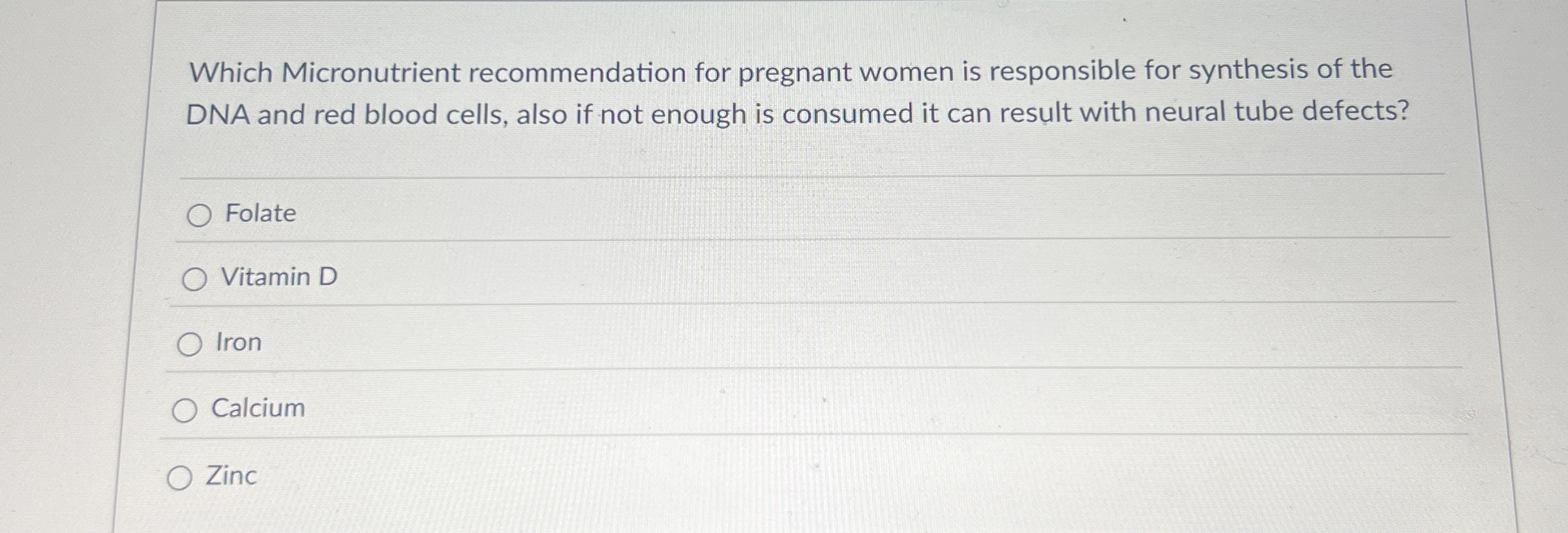 Which Micronutrient recommendation for pregnant