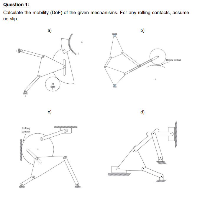 Question 1 : Calculate the mobility ( DoF ) of
