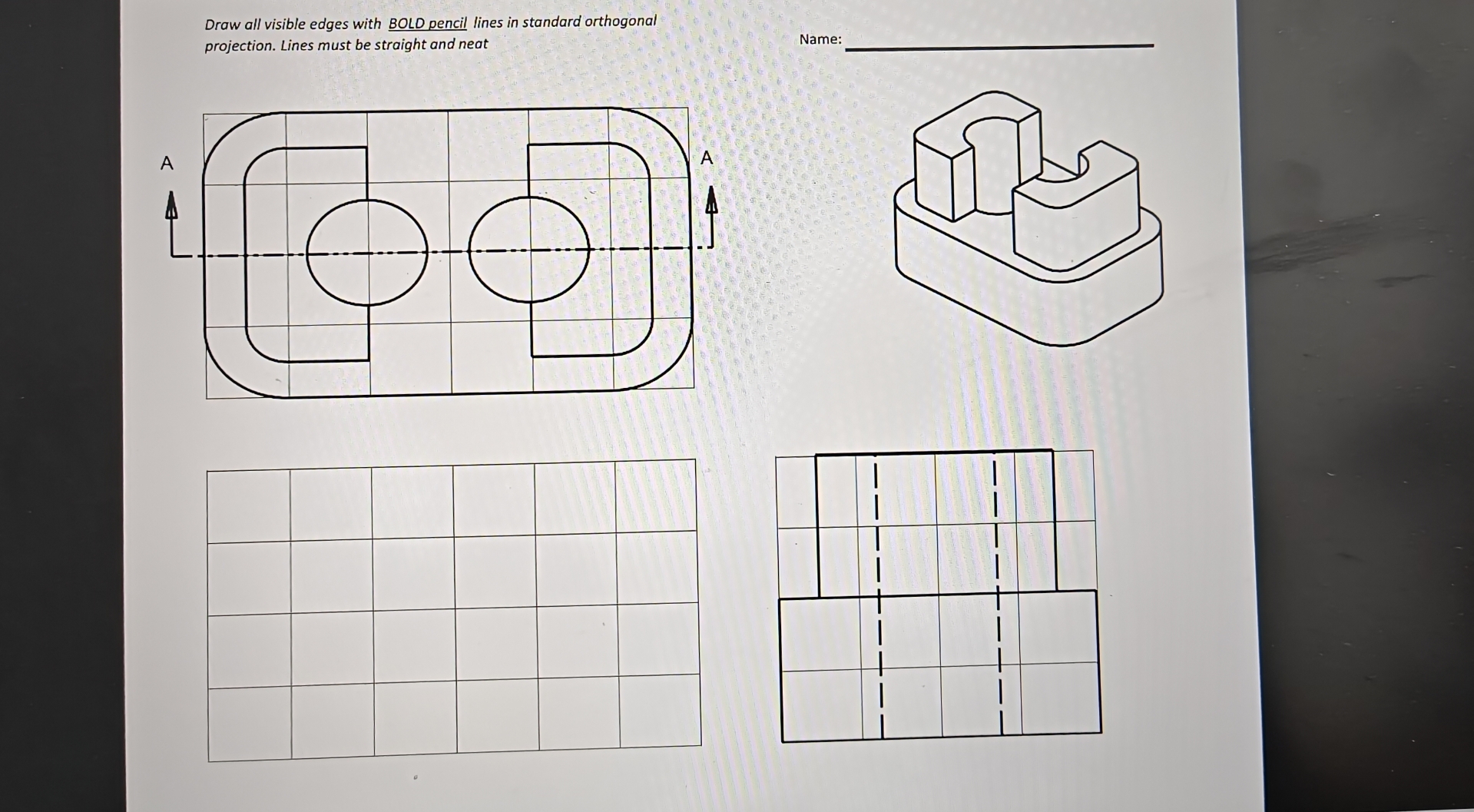 Draw all visible edges with BOLD pencil lines in