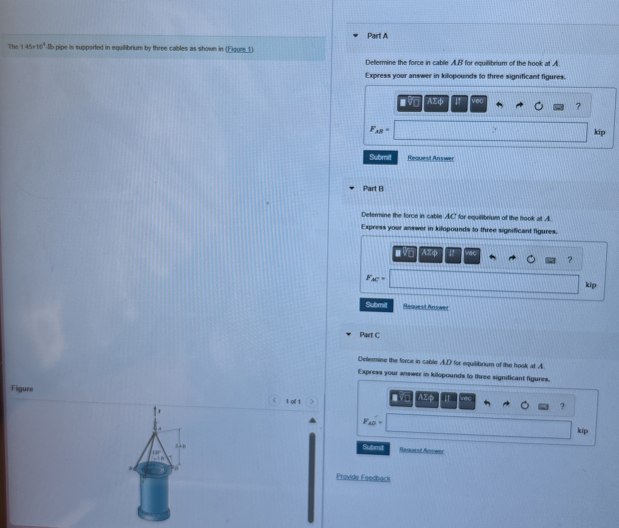 The 1 . 4 5 1 0 4 - l b pipe is supported in