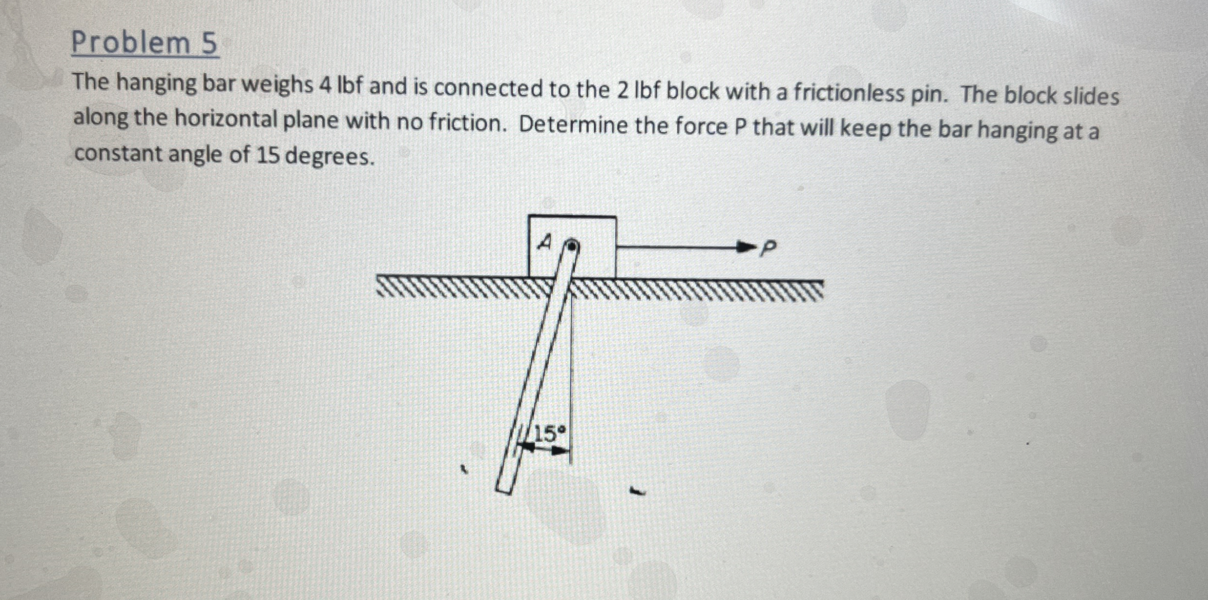 Problem 5 The hanging bar weighs 4 lbf and is