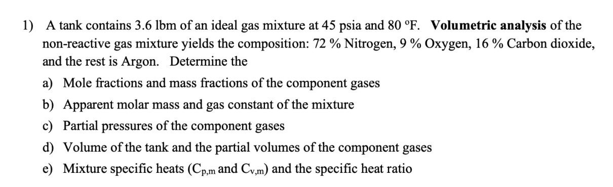 A tank contains 3 . 6 lbm of an ideal gas mixture