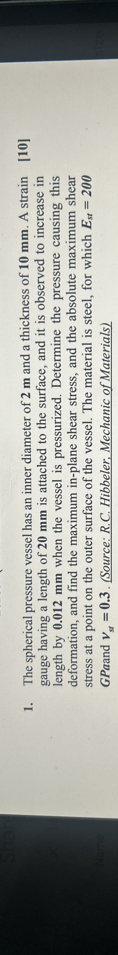 The spherical pressure vessel has an inner