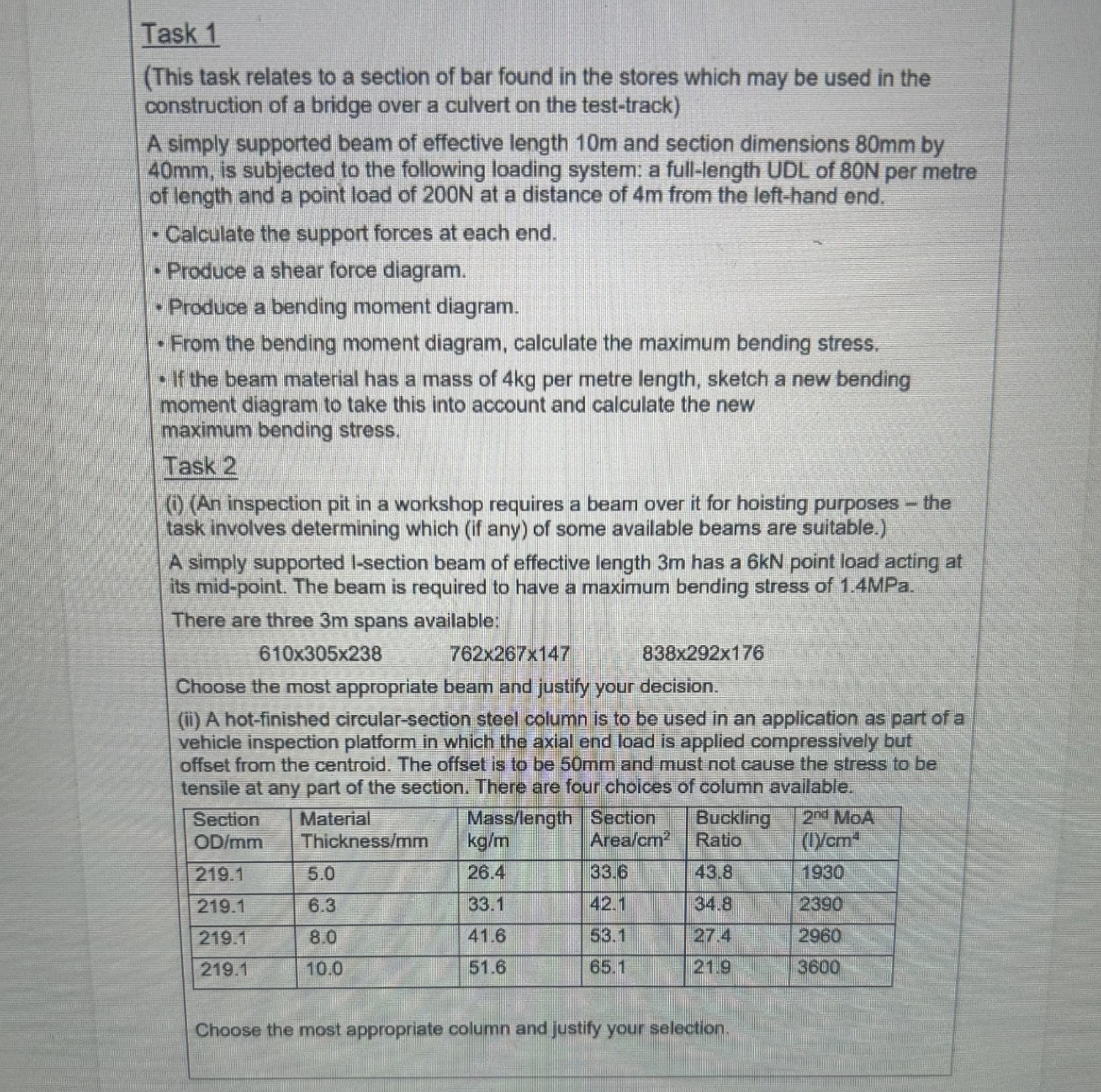 Task 1 ( This task relates to a section of bar
