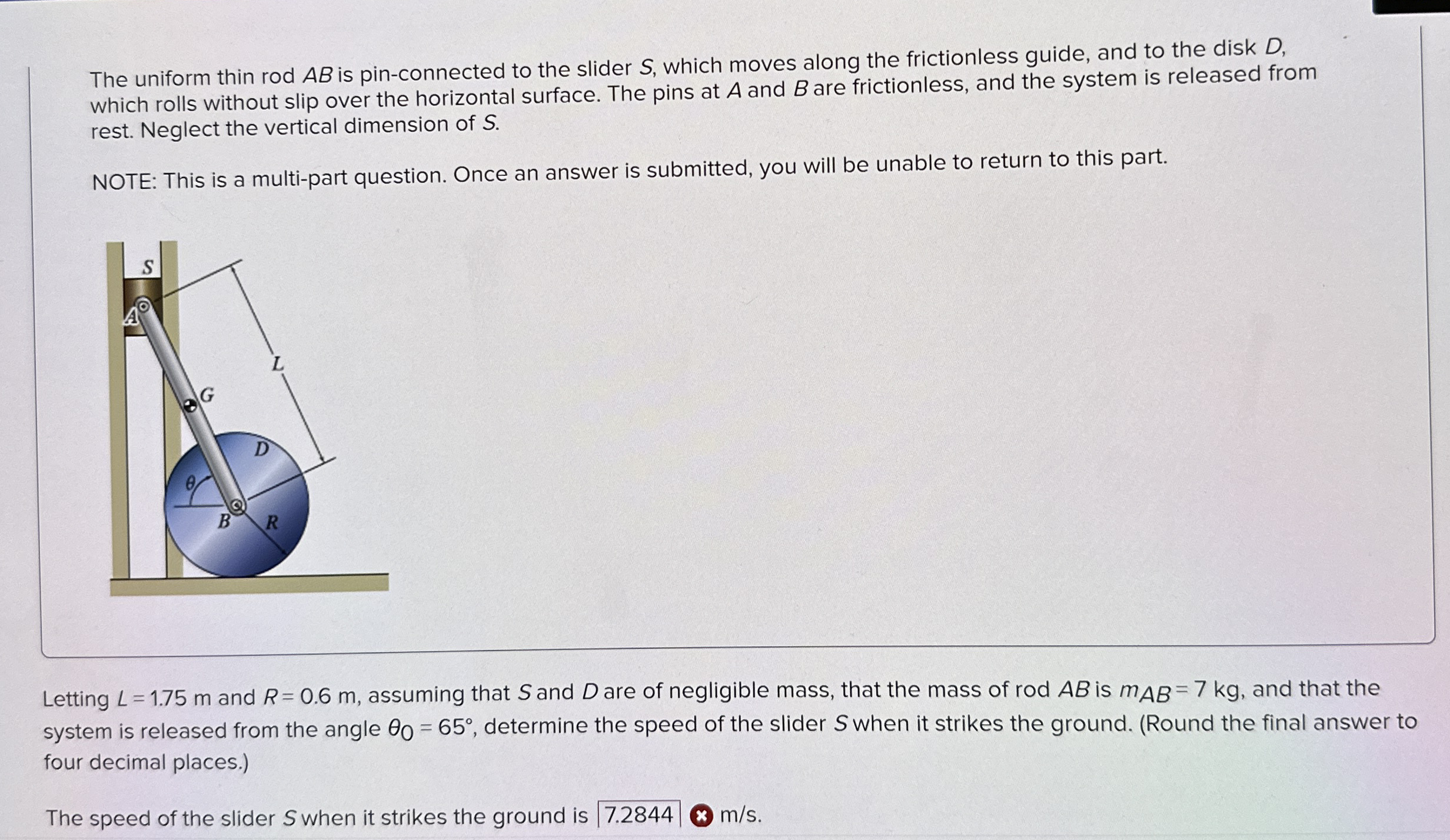 The uniform thin rod A B is pin - connected to