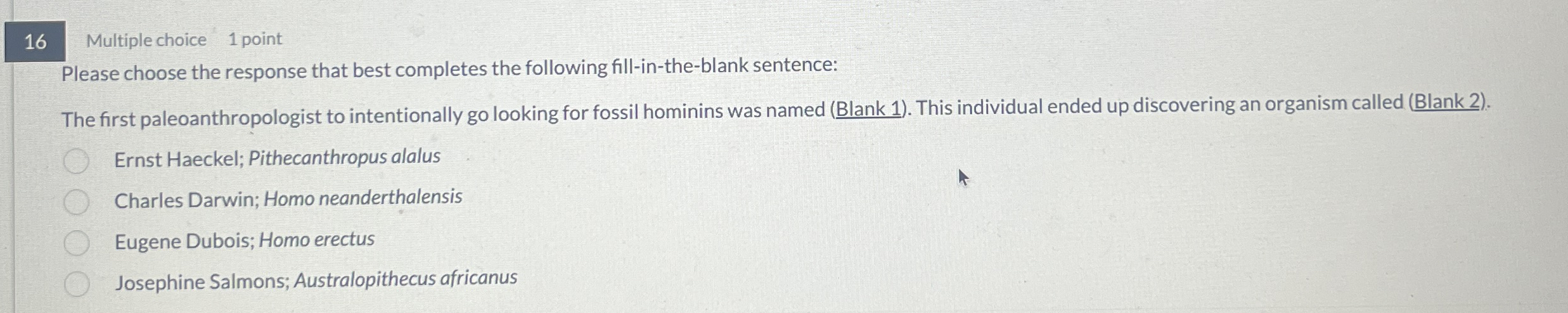 1 6 Multiple choice 1 point Please choose the