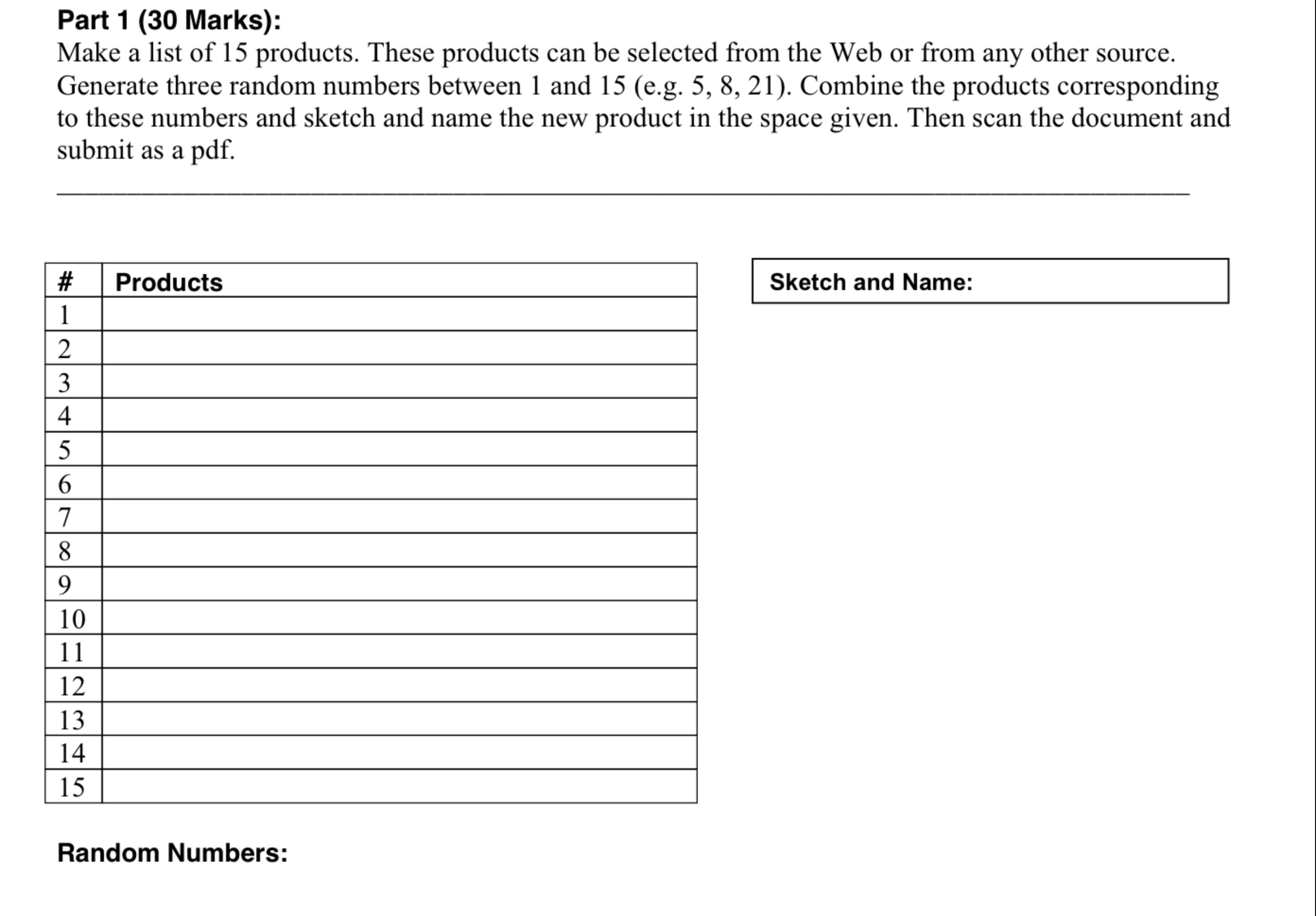 Part 1 ( 3 0 Marks ) : Make a list of 1 5