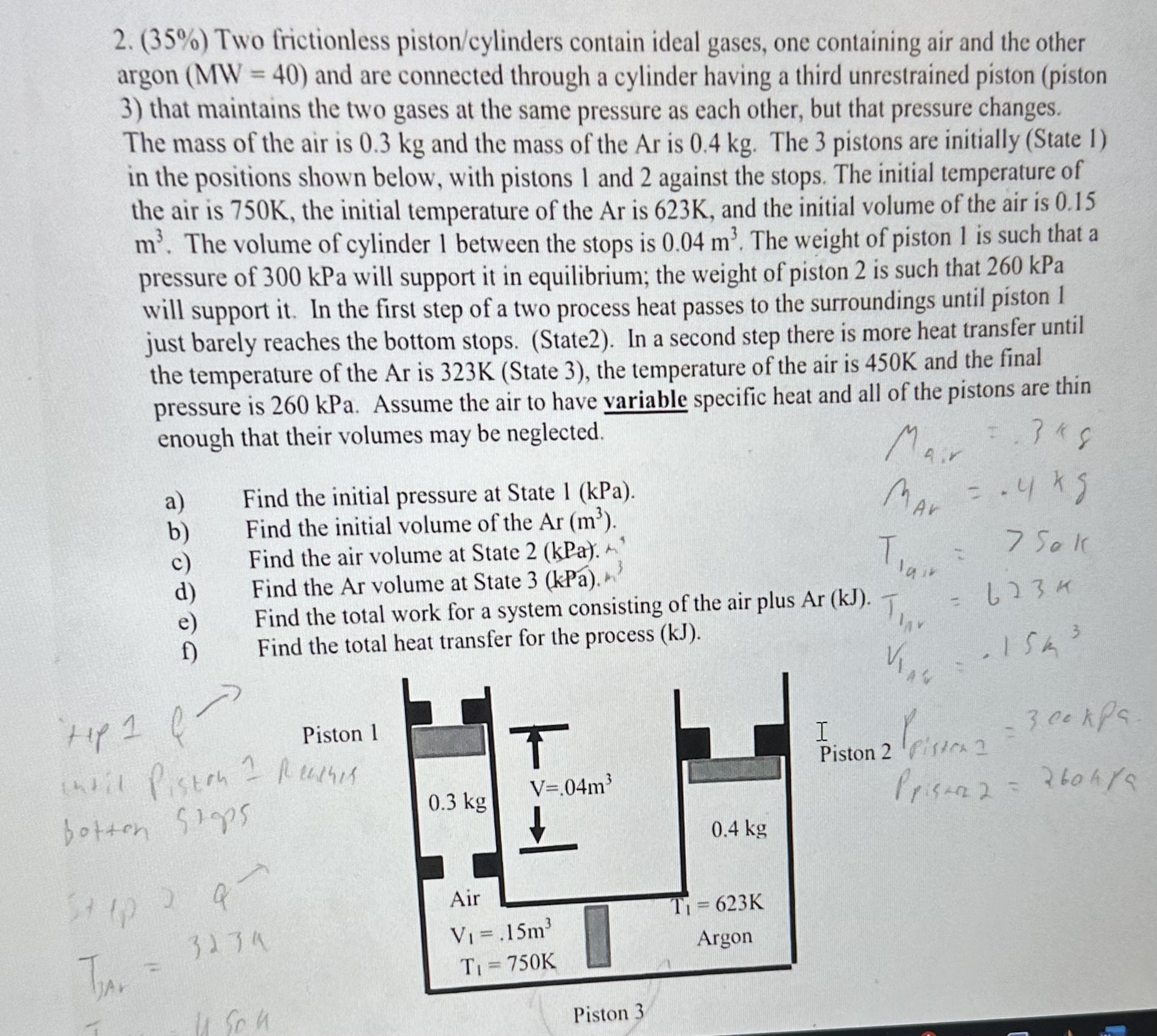 ( 3 5 % ) Two frictionless piston / cylinders