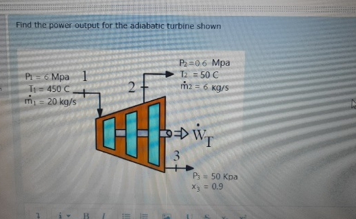 Find the power output for the adiabatic turbine