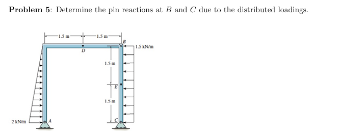 Determine the pin reactions at \ ( B \ ) and \ (