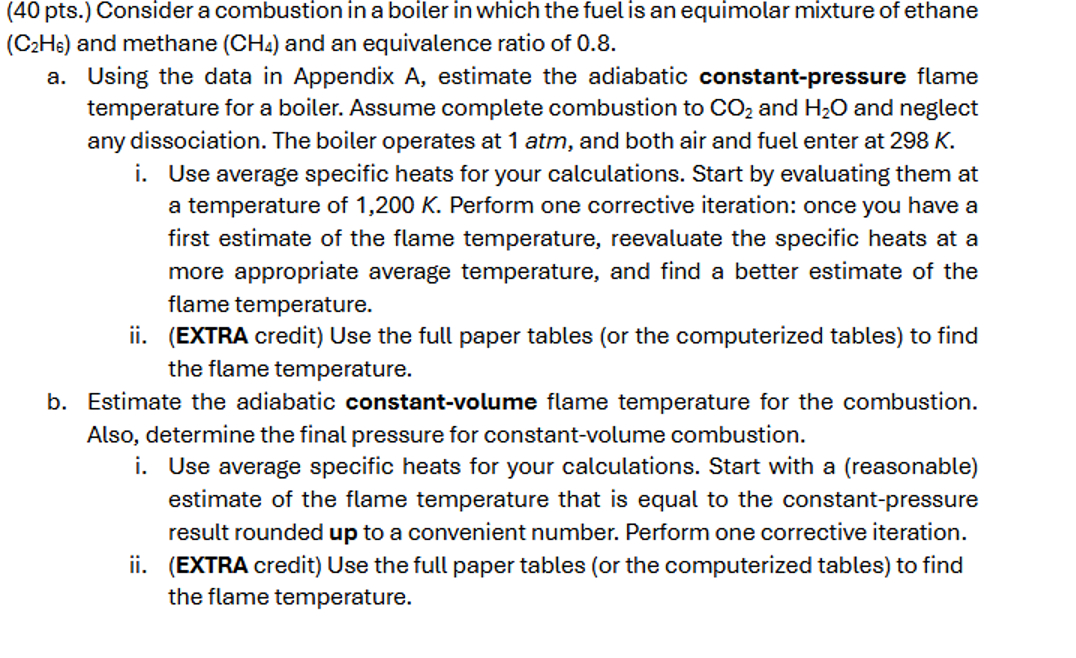 ( 4 0 pts . ) Consider a combustion in a boiler