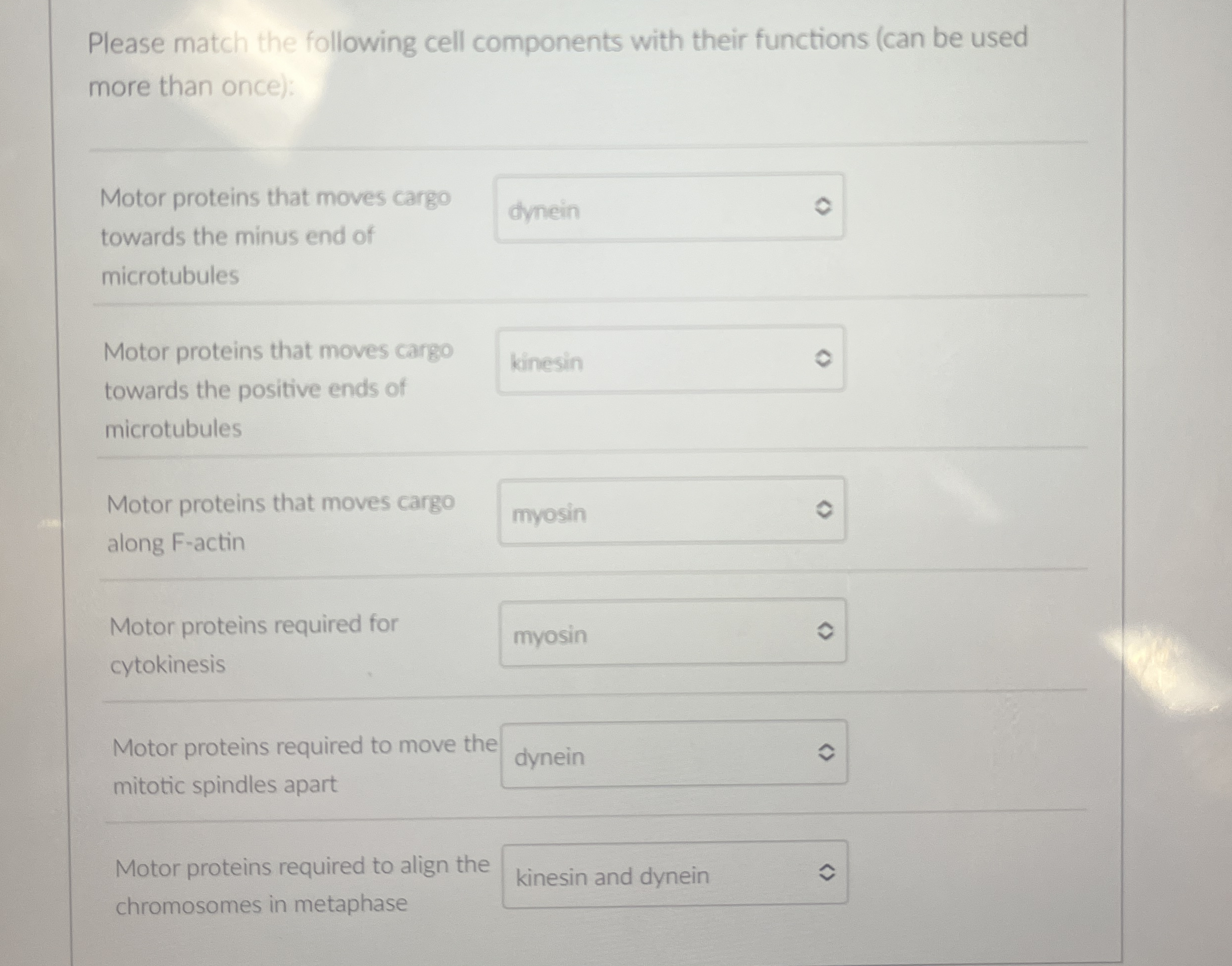 Please match the following cell components with