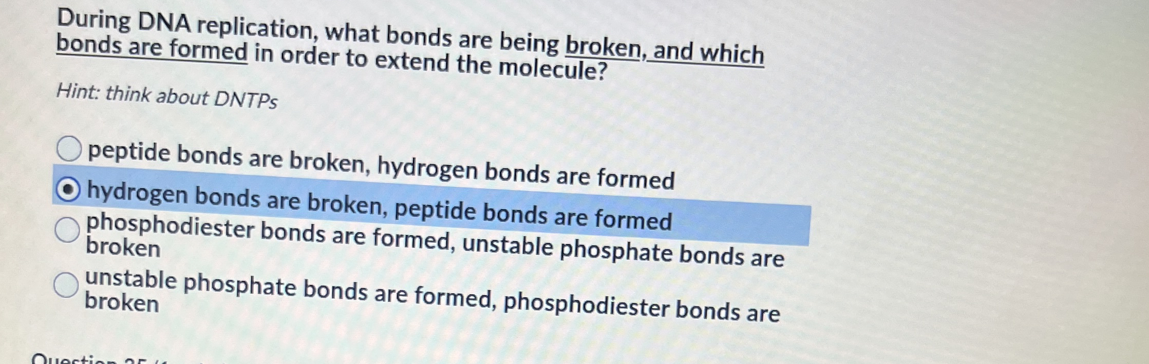 During DNA replication, what bonds are being