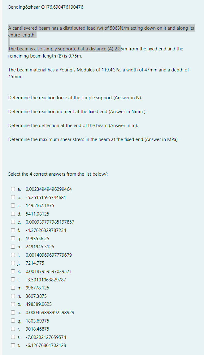A cantilevered beam has a distributed load ( w )