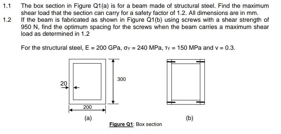 1 . 1 The box section in Figure Q 1 ( a ) is for