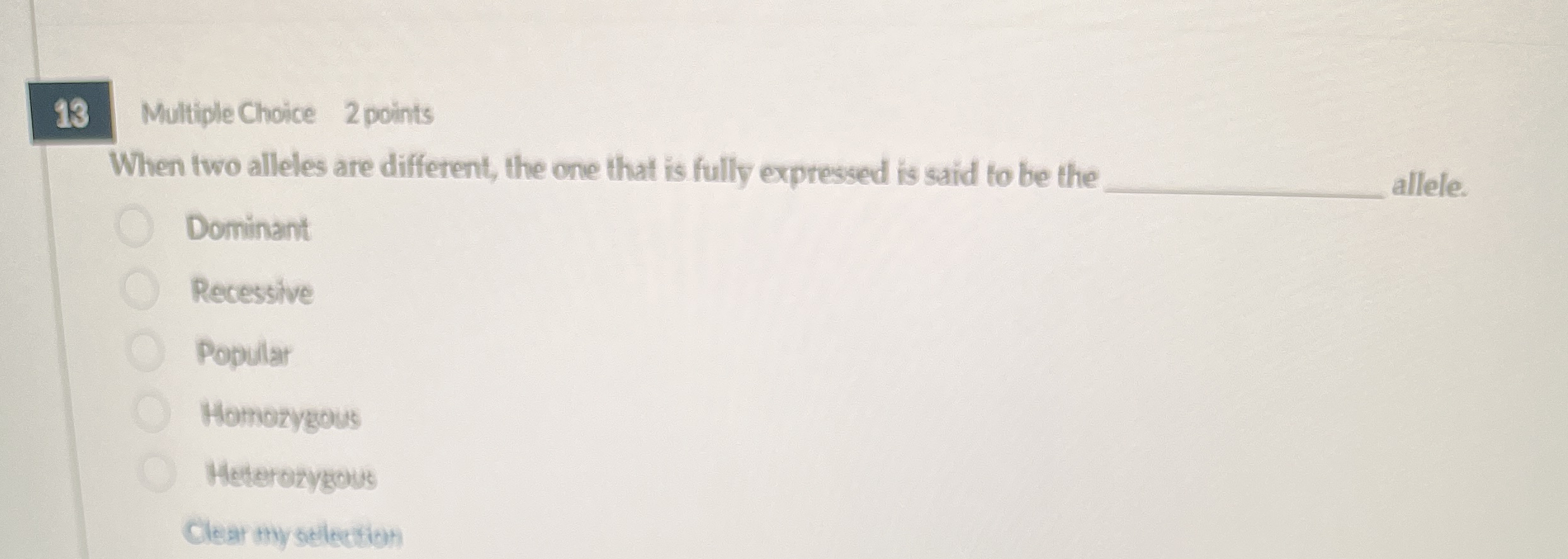 1 3 Multiple Choice 2 points When two alleles are
