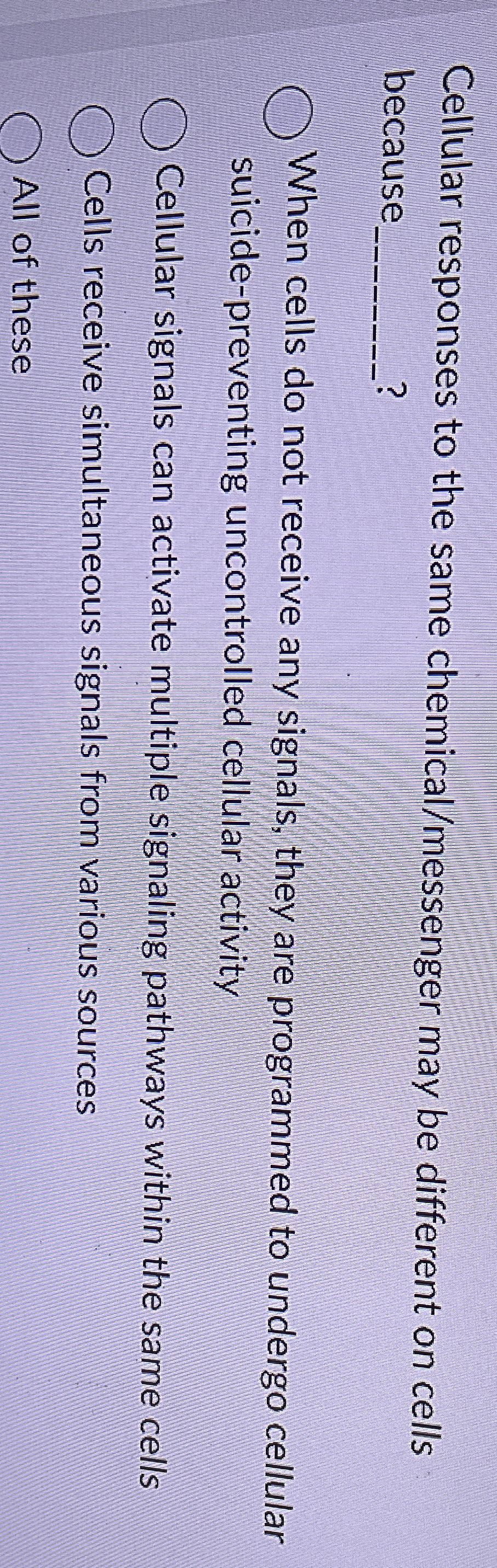 Cellular responses to the same chemical /