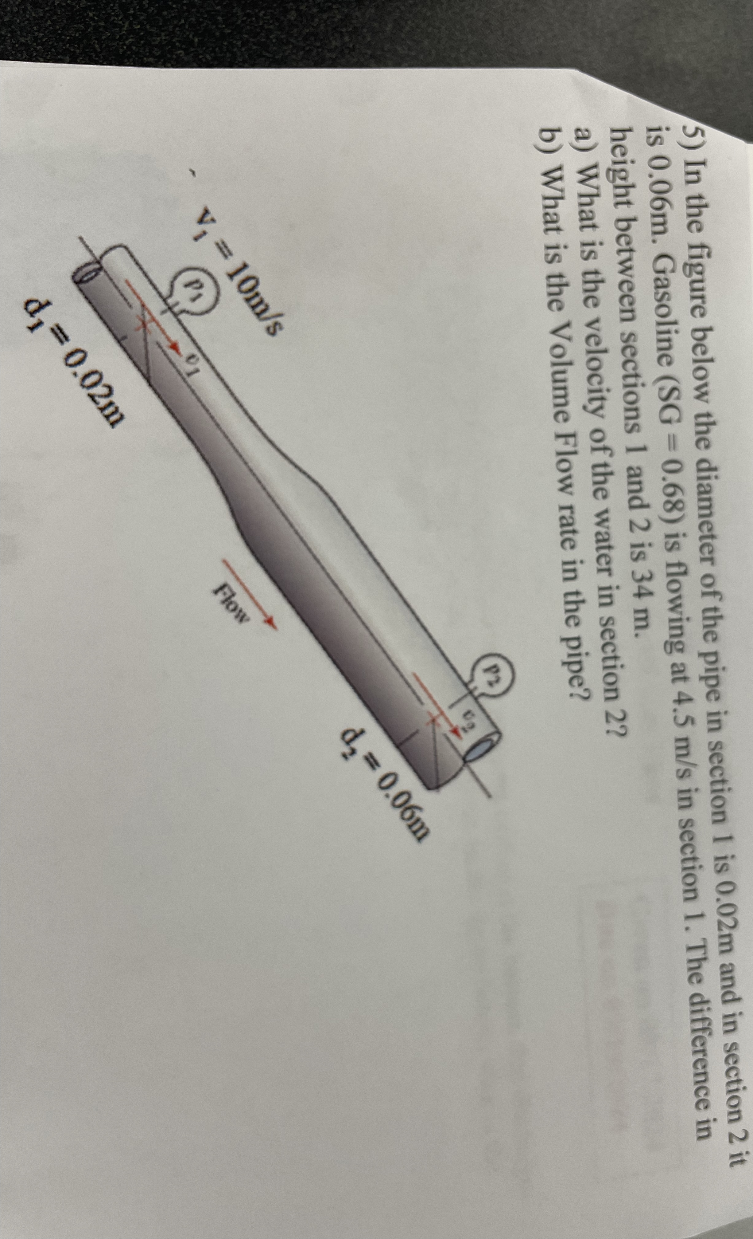 In the figure below the diameter of the pipe in