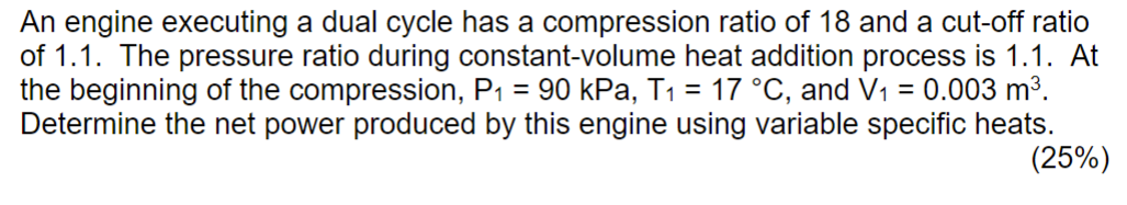 Please solve using variable specific heat, not