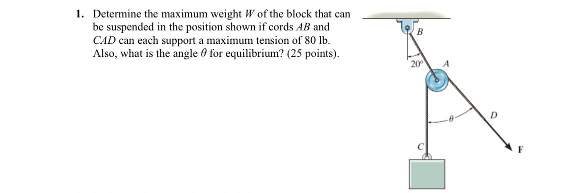 Determine the maximum weight W of the block that