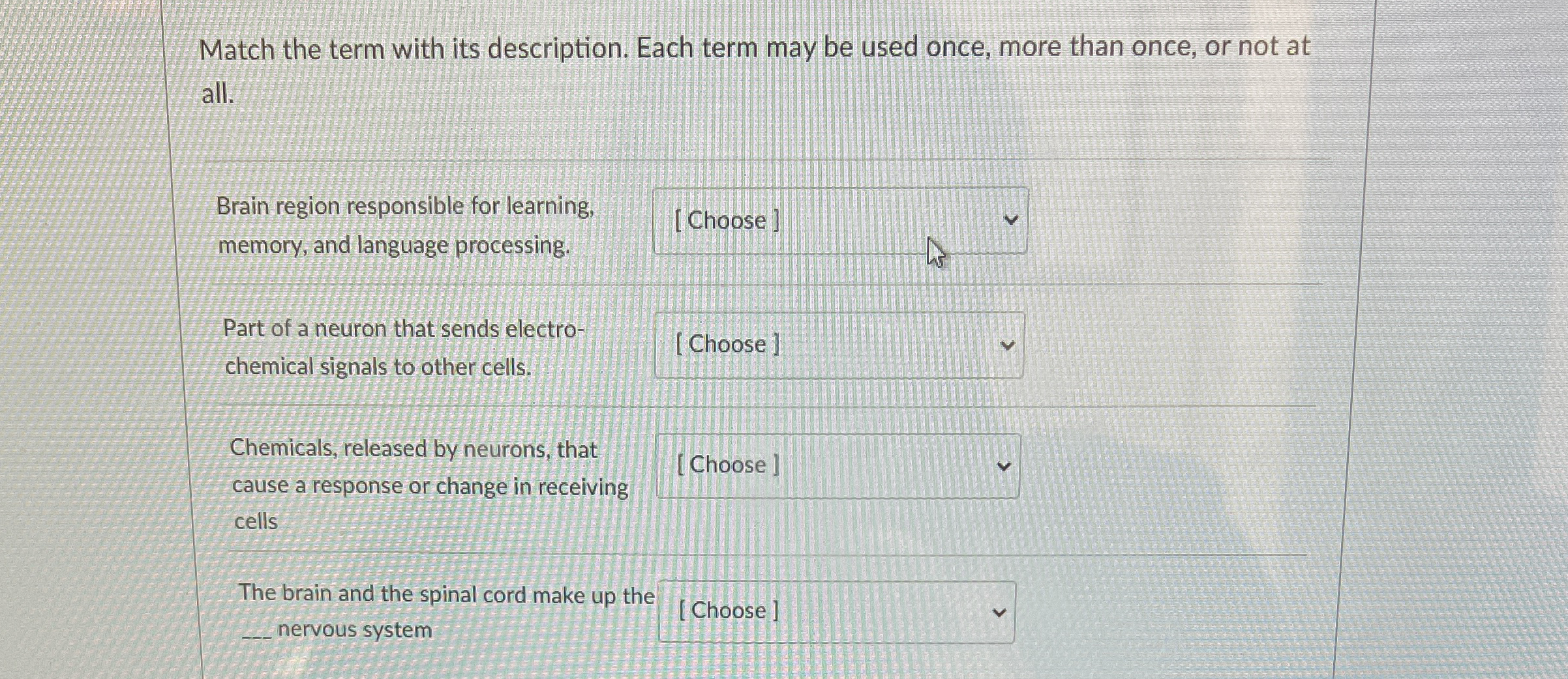 Match the term with its description. Each term