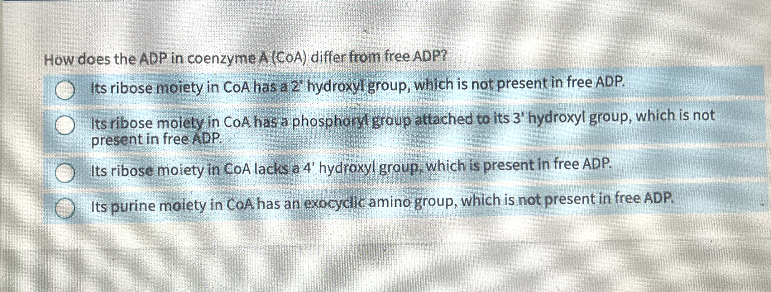 How does the ADP in coenzyme A ( CoA ) differ