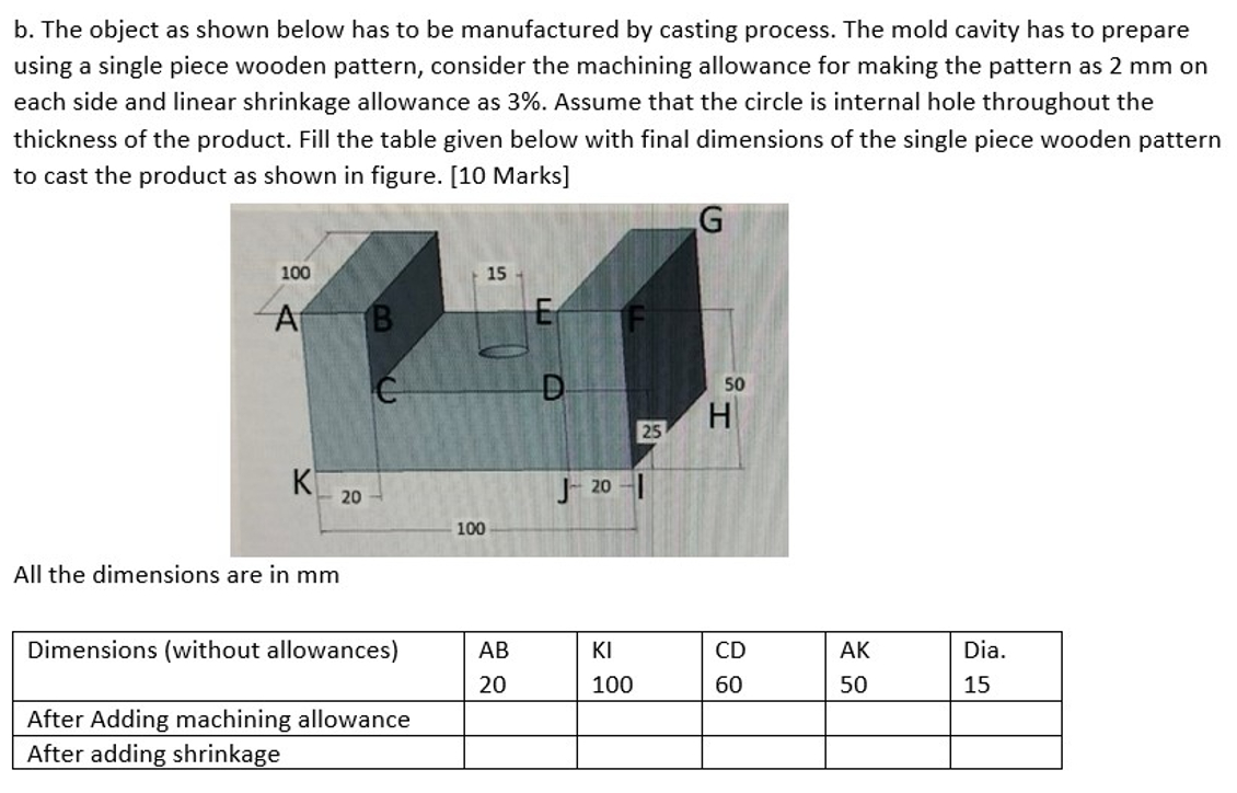 b . The object as shown below has to be