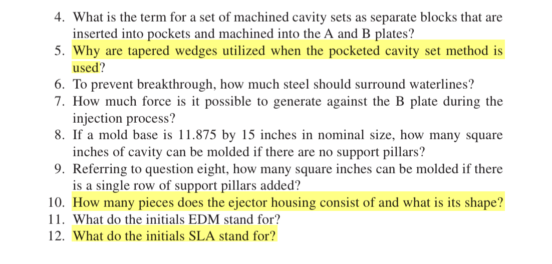 What is the term for a set of machined cavity