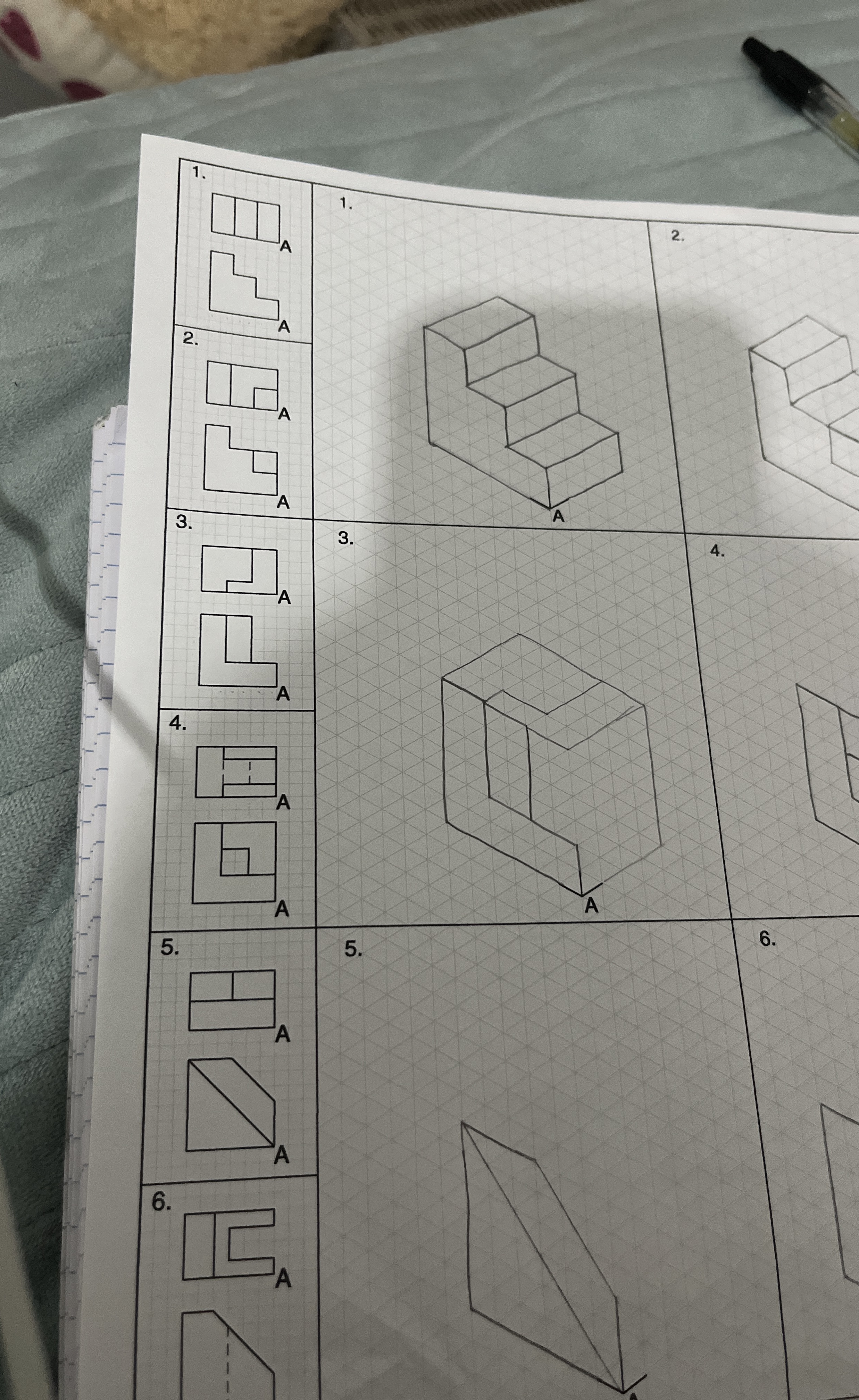 Draw rhe isometric view for 2 , 3 and 4