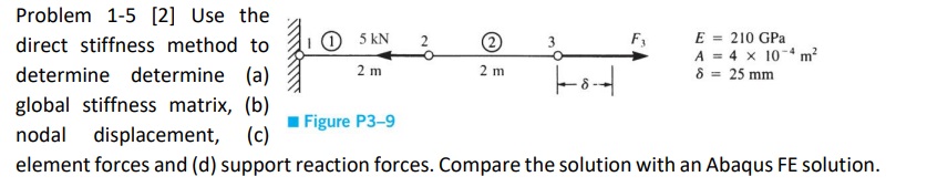 Problem 1 - 5 [ 2 ] Use the direct stiffness