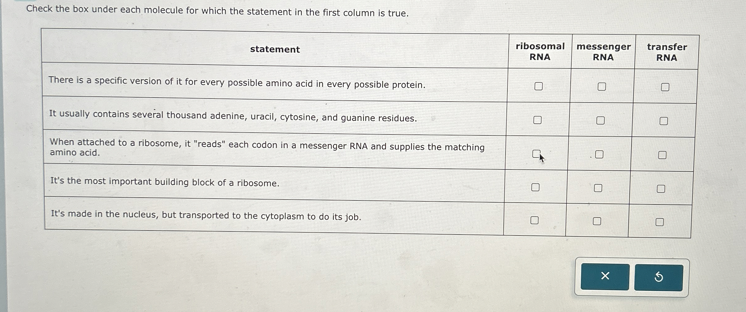 Check the box under each molecule for which the