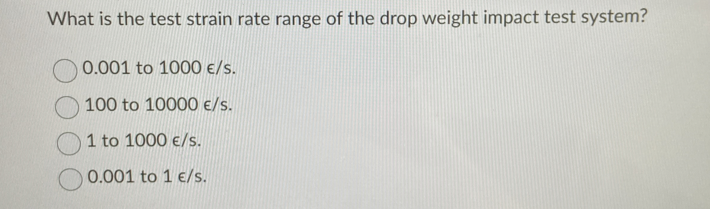 What is the test strain rate range of the drop