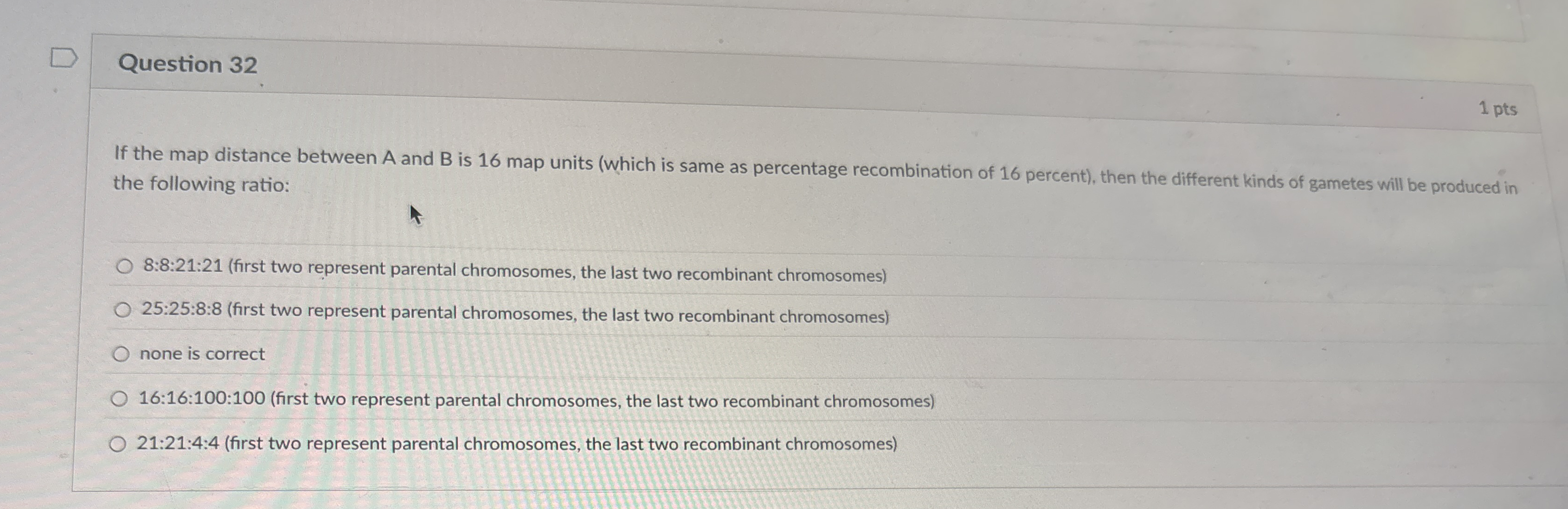 Question 3 2 1 pts If the map distance between A