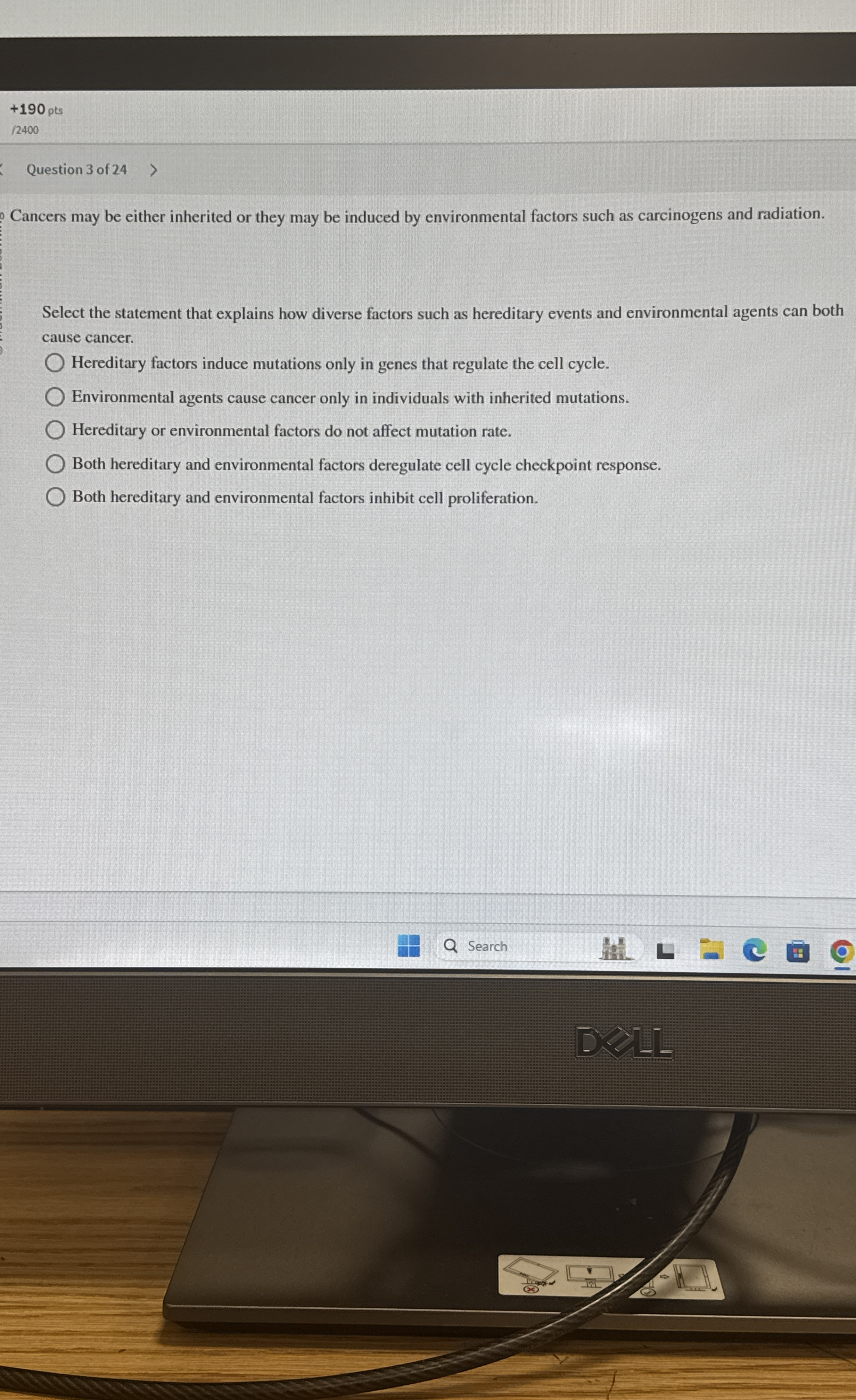+ 1 9 0 pts / 2 4 0 0 Question 3 of 2 4 Cancers