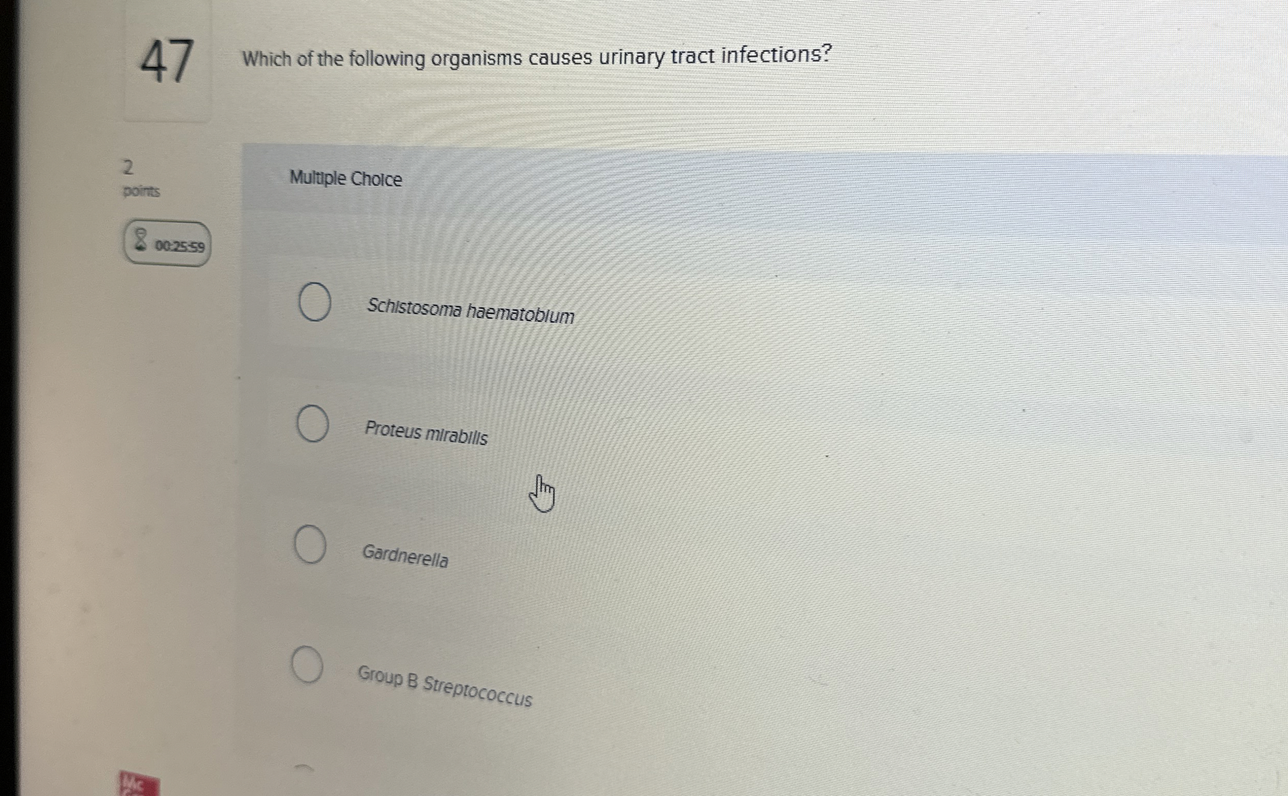 4 7 Which of the following organisms causes