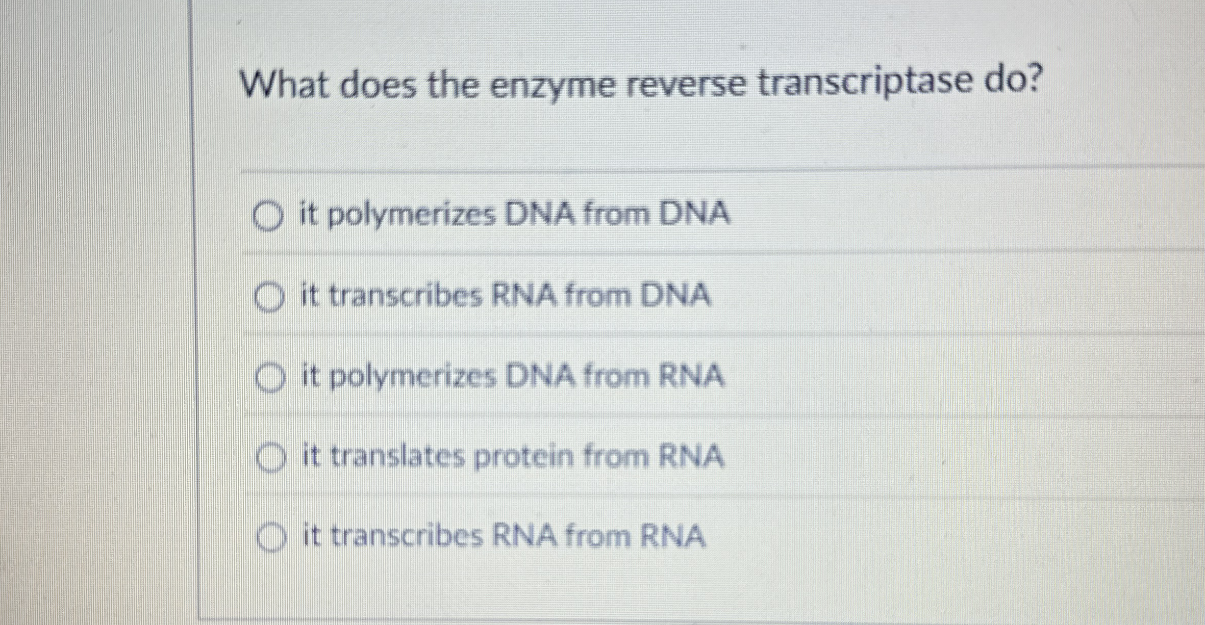 What does the enzyme reverse transcriptase do ?