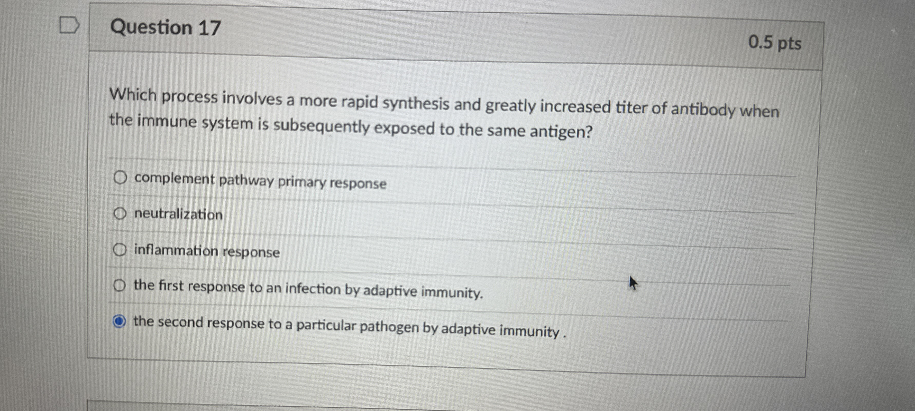 Question 1 7 0 . 5 pts Which process involves a