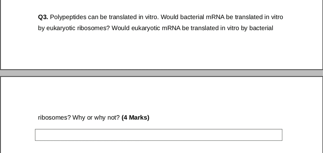 Q 3 . Polypeptides can be translated in vitro.