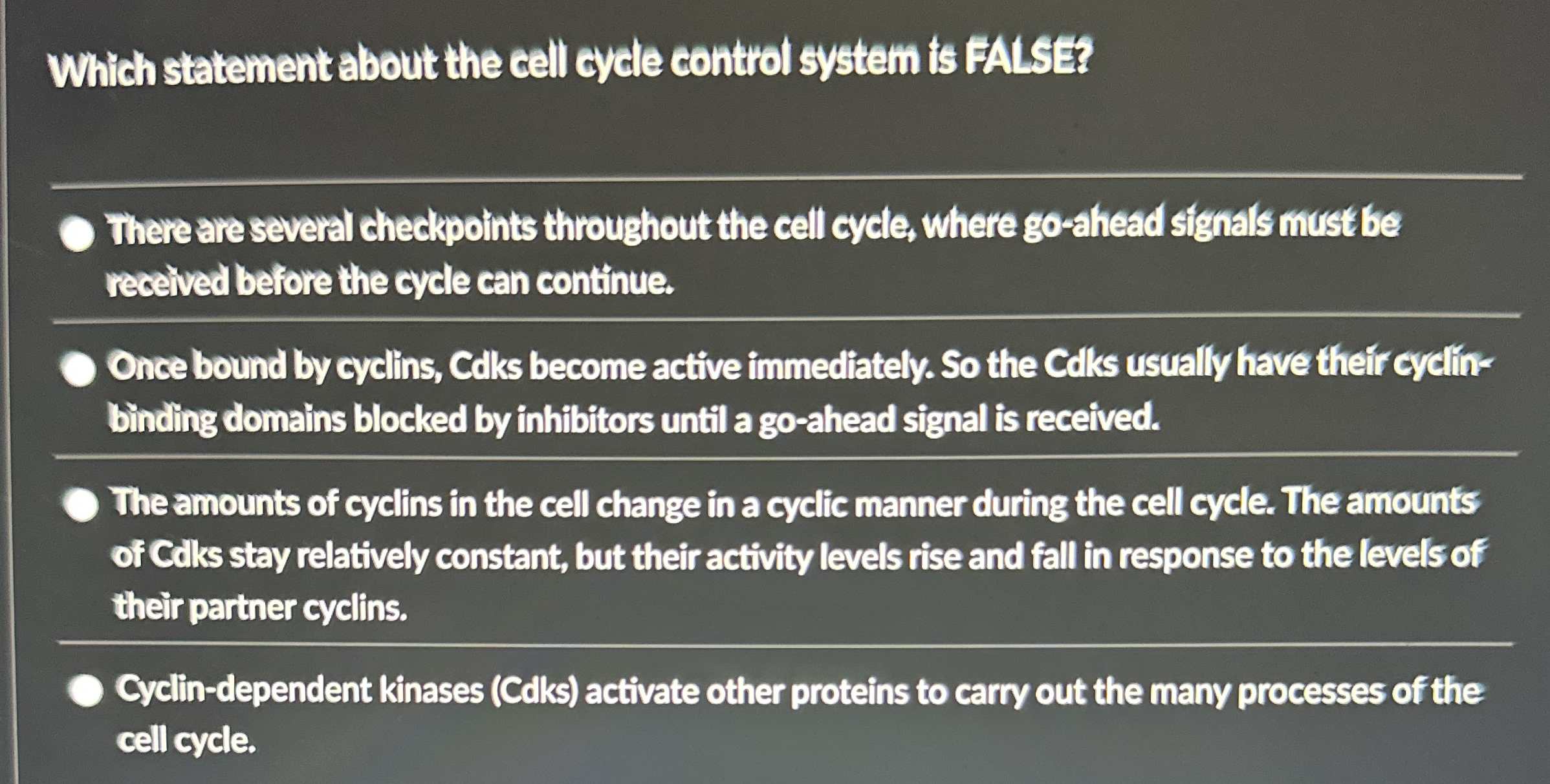 Which statement albout the cell cycle control