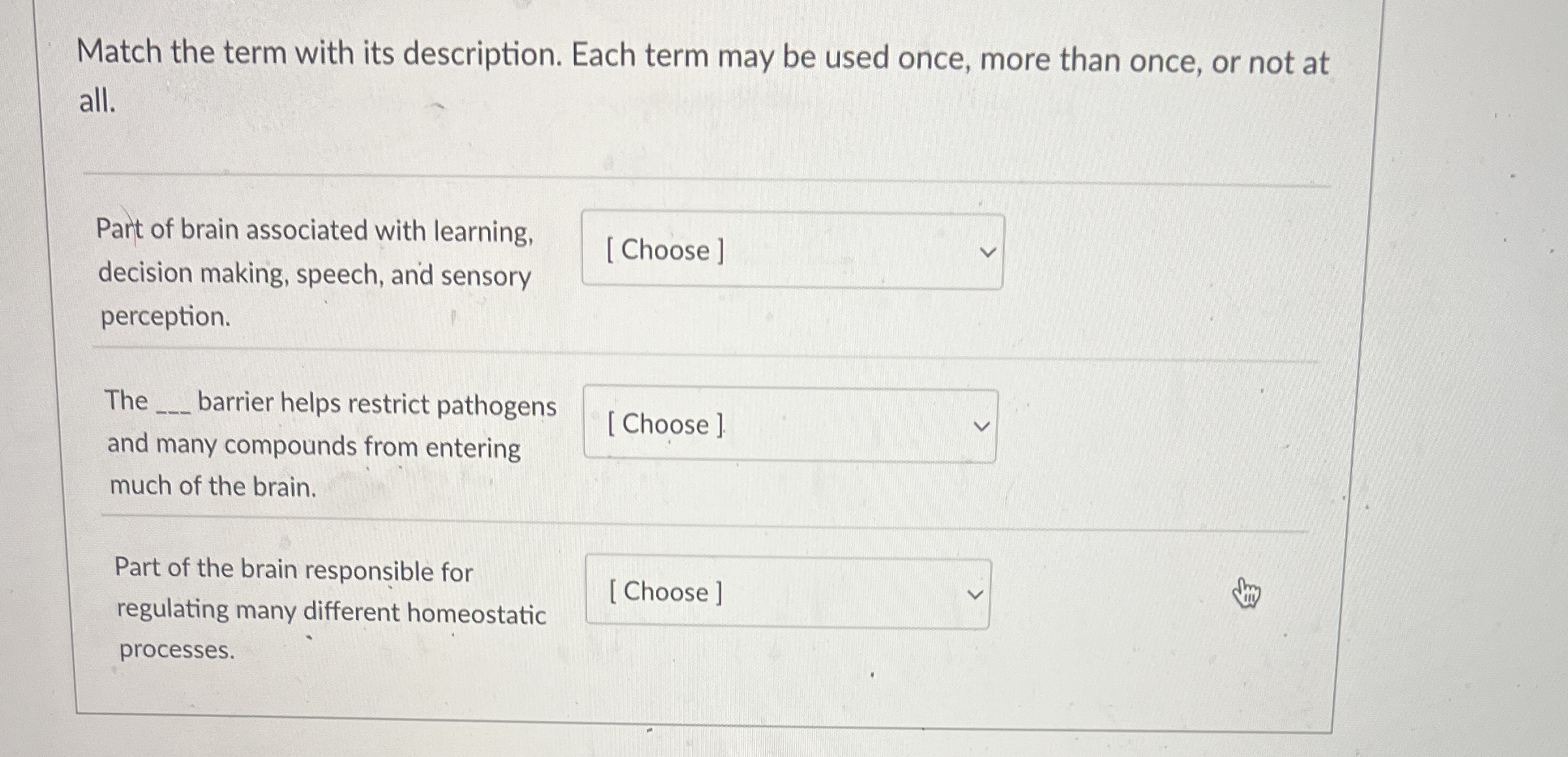 Match the term with its description. Each term