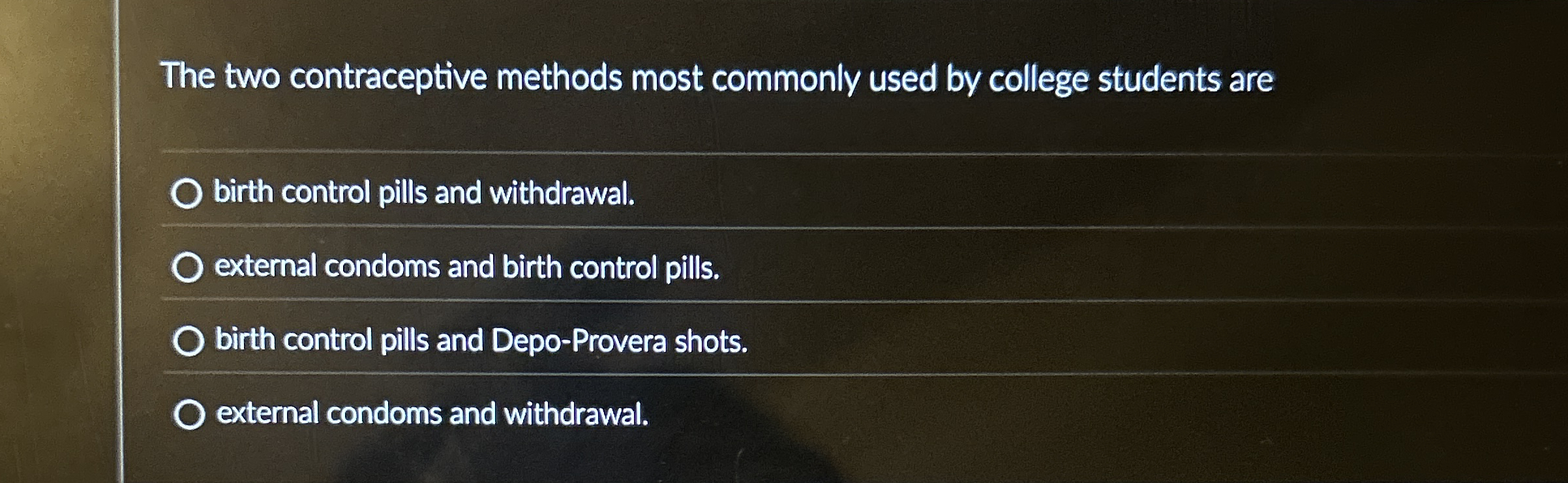 The two contraceptive methods most commonly used
