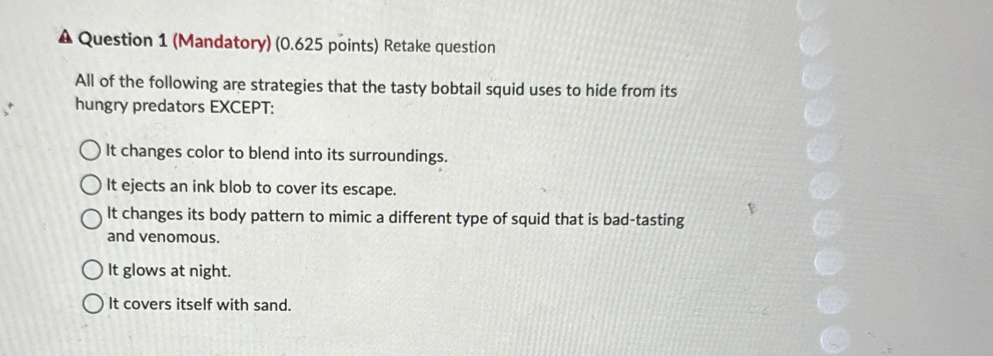 Question 1 ( Mandatory ) ( 0 . 6 2 5 points )